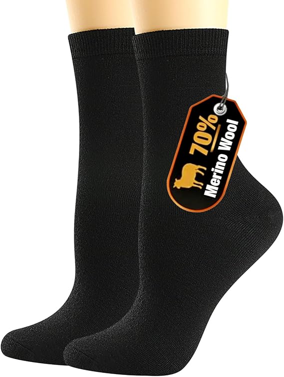Merino Wool Socks for Women, Thin Black Dress Crew Socks for Home & Office