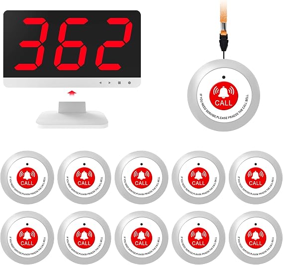 Emergency Call Buttons System & Wireless Call Bell System with 11 Alert Call Buttons -1000FT, Call Light System with 1 Display Receiver,Caregiver Pager Calling System for Nurses Station