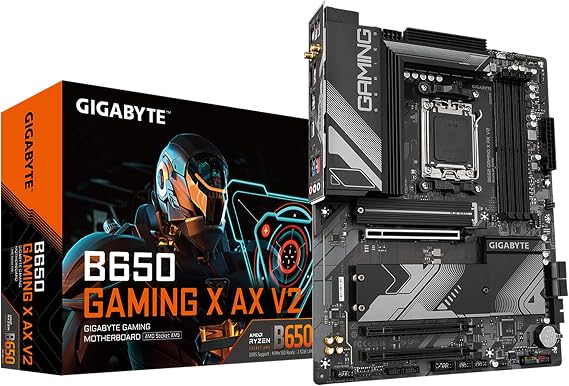 GIGABTE B650 Gaming X AX V2 (rev 1.0) AMD AM5 ATX Motherboard, Support Ryzen 9000/8000/7000 Series, DDR5, 8+2+2 Power Phase, 3X M.2, PCIe 4.0, USB-C, WIFI6E, 2.5GbE, EZ-Latch, Q-Flash, RGB Fusion