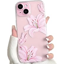 NITITOP Compatible with iPhone 13 Case Clear Cute Flower Floral Lily Butterfly Pattern for Women Girls Transparent Full Camera Lens Soft TPU Shockproof Protective Phone Cover - Pink