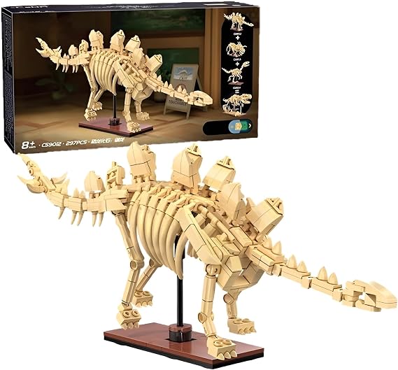 Skeleton Dinosaur Building Blocks Set - 291PCS Stegosaurus Luminous Blocks Bricks Toy, Idea for Home Office Décor, Birthday Gift for Adults and Kids Age 6+