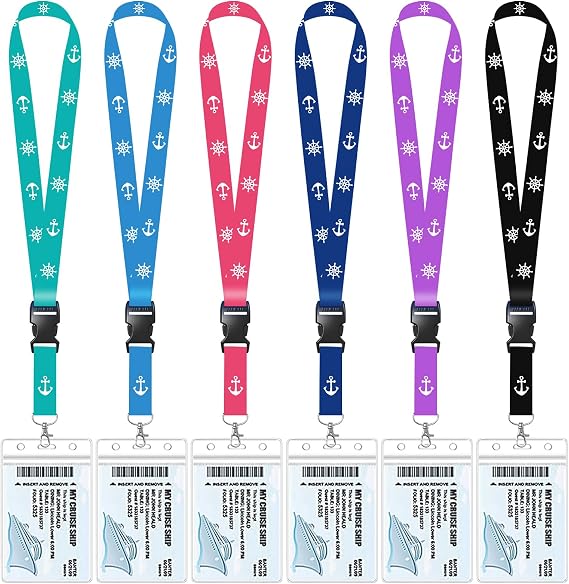 Cruise Lanyards, Waterproof Cruise Lanyard with Detachable Buckle & ID Badge Holder for Cruises Ships Key Cards, Cruise Essentials & Must Have Accessories (6 Pcs with 6 Colors)