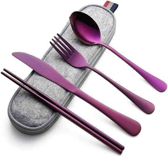 DEVICO Travel Utensils with Case, 5 Piece Portable Silverware Set for Work
