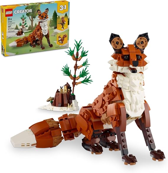 LEGO Creator 3 in 1 Forest Animals Red Fox Toys - Building Toys for Kids, Boys & Girls, Ages 9+ W/ 3 Building Options into Fox, Owl, or Squirrel - Gift for Birthdays - 31154