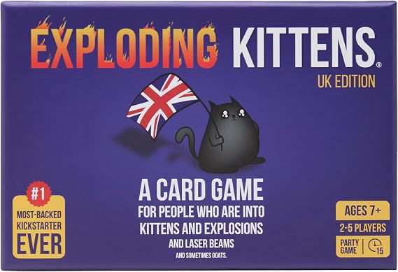 Exploding Kittens UK Edition - Proper Cheeky Fun for British Family Game Nights - Hilarious Card Games for Ages 7 and Up - 56 Cards