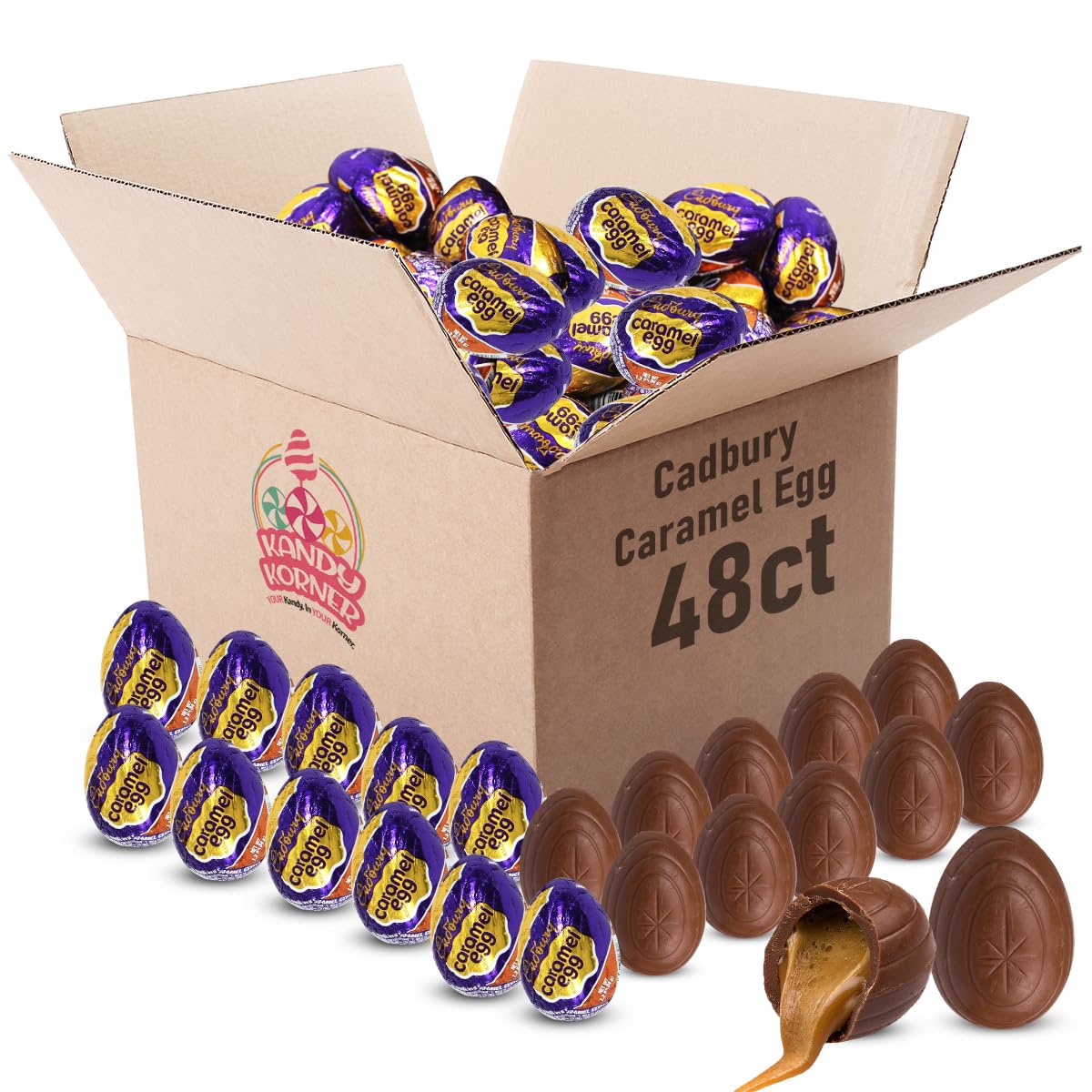 Caramel Eggs Milk Chocolate Candy for Kids Easter Basket Stuffers, Party Favors, Lunch Boxes, Birthdays and Candy Dishes - Individually Wrapped Caramello Easter Chocolate Eggs Bulk, 48 Count