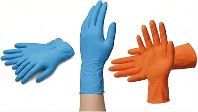 2-Pack Nitrile Gloves Bundle - Medium Pack of 100, 4 Mil Medical Exam Gloves & 8 Mil Heavy Duty Orange Industrial Gloves, Latex & Powder Free, Raised Diamond Texture, Disposable Protection for Food