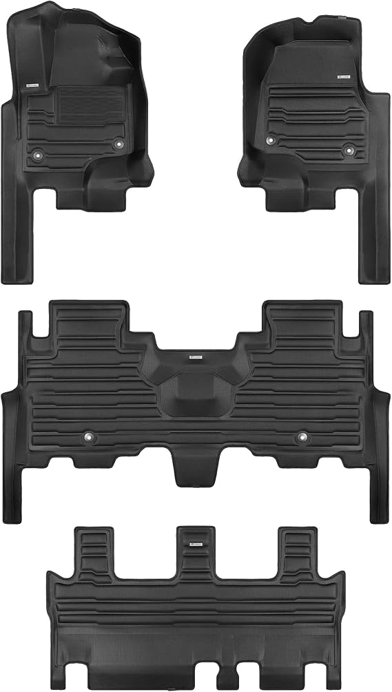 TuxMat - for Ford Expedition Max 8-Seater 2018-2024 Models - Custom Car Mats - Maximum Coverage, All Weather, Laser Measured - This Full Set Includes 1st, 2nd and 3rd Rows Black