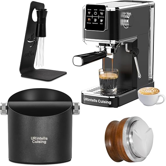 Espresso Machine 20 Bar with Steam Milk Frother & 51mm Distribution Tool & 6.3 Inch Stainless Steel Knock Box & WDT Tool Espresso Needle Distributor with Magnetic Stand Gifts for Coffee Lover