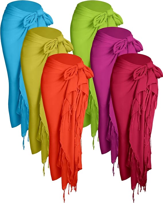 Hercicy 6 Pcs Beach Sarong Sets for Women Long Wrap Tassel