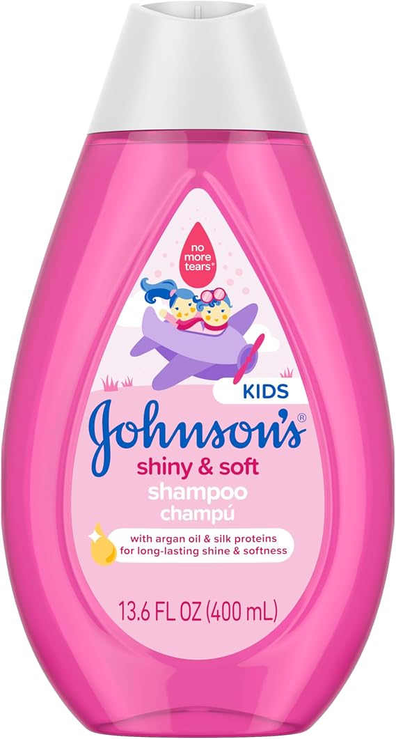 Johnson's Kids' Shiny & Soft Shampoo, Argan Oil, Silk Proteins, 13.6 fl. oz | Daily Kids Hair Wash Gently Cleanses & Boosts Natural Shine & Softness, No Added Parabens & Sulfates, 13.6 fl oz