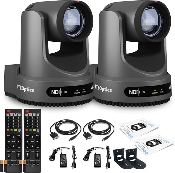 PTZOptics 2 x Move 4K SDI/HDMI/USB/IP PTZ Camera with 20x Optical Zoom (Gray) (PT20X-4K-GY-G3) + 2 x Universal Wall Mount (Black)