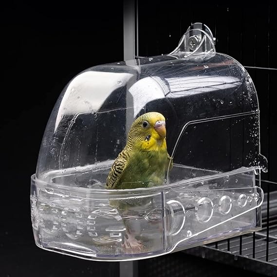 Bird Bath Cage, Cleaning Pet Supplies Cockatiel Bird Clean Bathtub with Hanging Hooks and Bottom Drawer for Cage Parrot Hanging Bathing Tub Bath Shower Box Accessory Supplies (Color : Transparent)