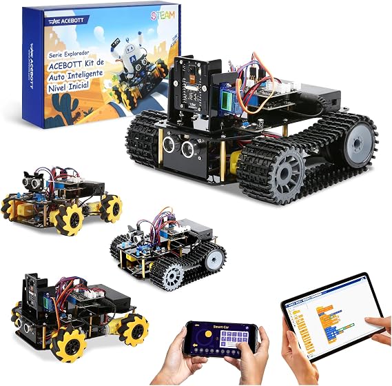 Robotics for Kids Ages 12-16, ACEBOTT 4 in 1 Smart Robot Kit with 3MP Camera + Tank Car, STEM Toys Coding Kit Compatible with Arduino & Scratch, App & Remote Control, for Kids & Teens