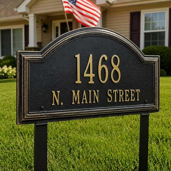 Whitehall Personalized Providence Arch Address Plaque Lawn Mounted Cast Metal Custom House Number Sign with Street Name 6 Colors Made in USA