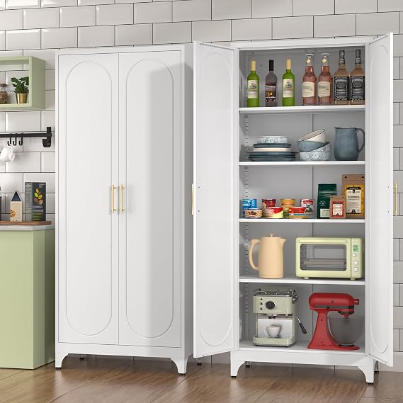 Polup 75" Tall Metal Kitchen Pantry Storage Cabinet with Doors and Shelves