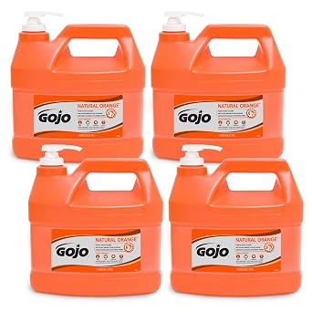 GOJO Natural Orange Pumice Hand Cleaner, 1 Gallon Quick Acting Lotion with Pump Bottle (Pack of 4) - 0955-04