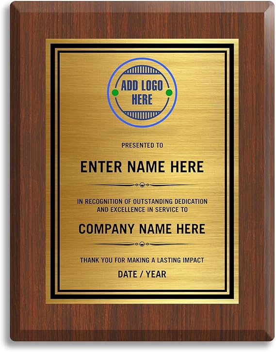 Custom Plaque with Logo - Personalized Award Plaque for Recognition