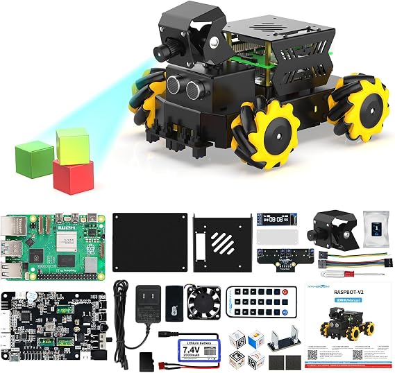 Yahboom RPi-5 8GB AI Robot Car Kit ROS2 Version Robot Face Recognition | Automatic Line Patrol AI Vision Tracking Suitable for 16+ Teenagers,Mechanical Engineers (Standard with RPi5-8GB)