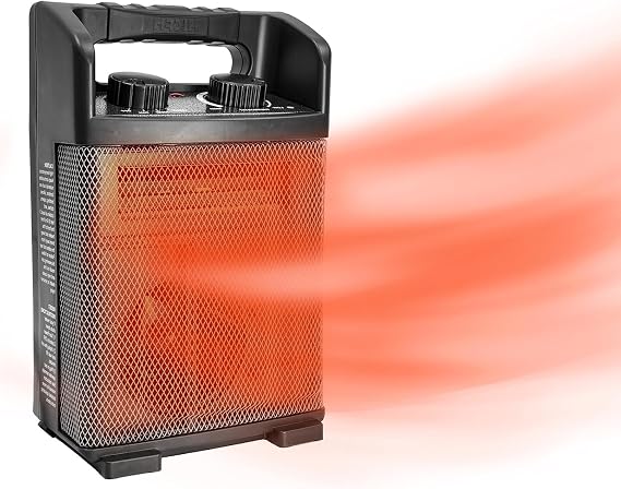HICFM 1500W Electric Utility Space Heater BTU 5120 with Thermostat Control, 2 Power Setting, Fan Only Option, Built-in Carrying Handle, Tip-Over Switch, Cool Touch, UL Safety