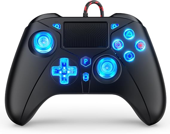 Dinosoo RGB Wired Controller for PS-5/PC/PS-4, Dual Vibration, Marco/Turbo Function, Touch, 6-Axis Motion, 3.5mm Audio Jack