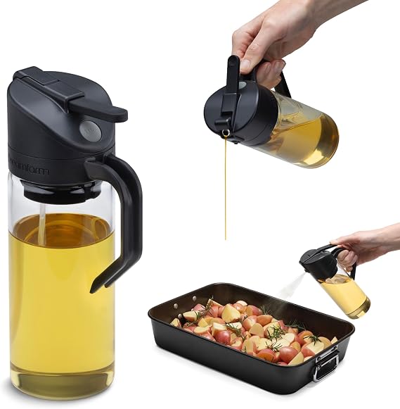 Dreamfarm Oileroo Glass No-Clog Oil Sprayer, Pourer & Doser - Black