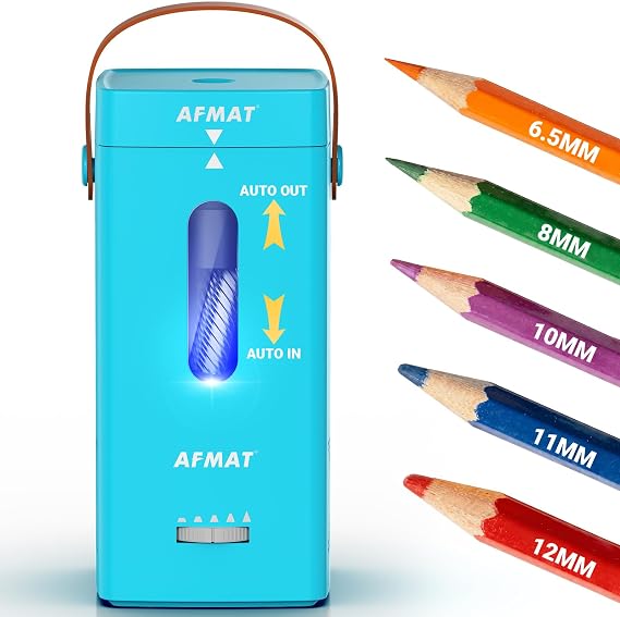 AFMAT Electric Pencil Sharpener, Fully Automatic Pencil Sharpener, Auto in & Out, Rechargeable Hands-Free Sharpeners for Jumbo & Colored Pencils (6.5-12mm), Portable for Home/Classroom/Office PSC6