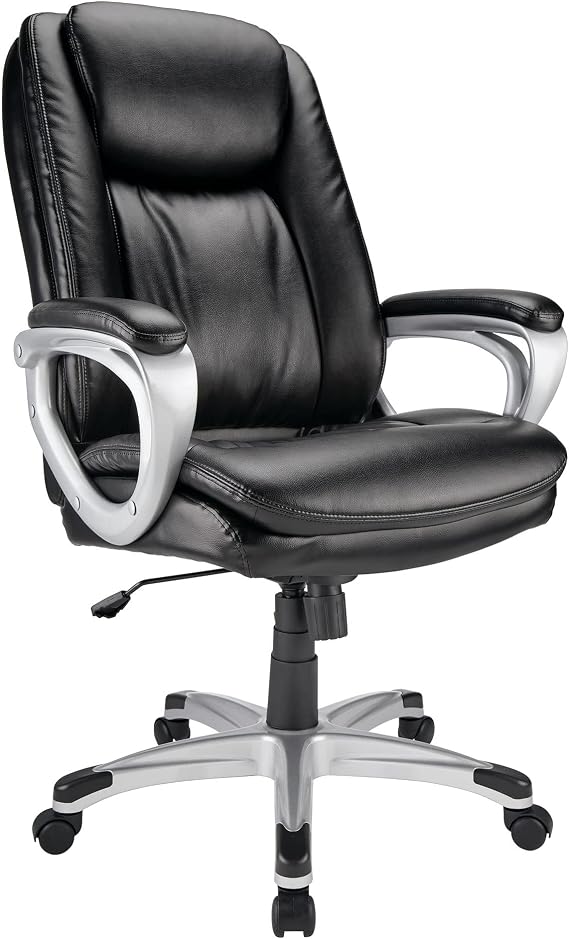 Realspace Tresswell Bonded Leather High-Back Chair, Black/Silver