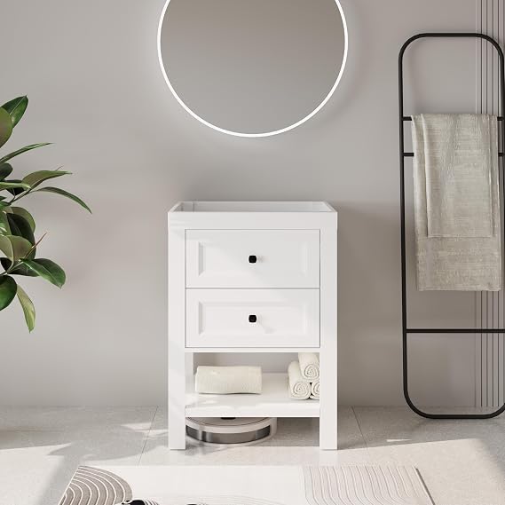 eclife 24" Bathroom Vanity with Sink Combo, Modern Painted Vanities Cabinet with Big Drawers, Opening Bottom Shelf, Raised Foot Pads, Exclude Undermount Sink, Faucet & Drain, White