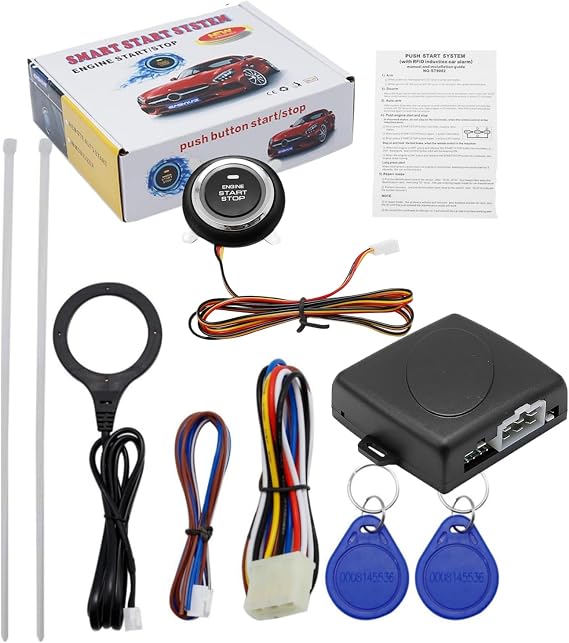 Push to Start Ignition Kit Smart RFID Push Button Engine Starter Kit Key Start from Keyless Input System to One Touch Start Car Botón de Encendido para Auto for most DC 12V vehicles