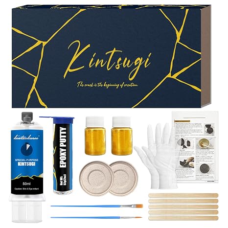 1DFAUL Kintsugi Repair Kit Gold, Gold Glue for Ceramics and Porcelain Repair, Kintsugi Kit Repairs Your Meaningful Ceramics, Suitable Gift for DIY Kintsugi Repair Starters
