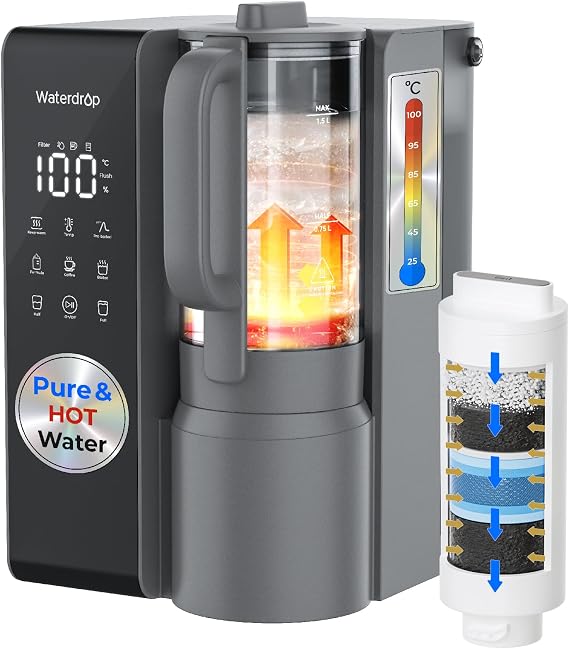 Waterdrop M1 Reverse Osmosis Water Filter Countertop, Boiling Water | 6 Stage Purification, 3:1 Pure to Drain, Countertop Reverse Osmosis System, 7 Temperature Options, No Installation