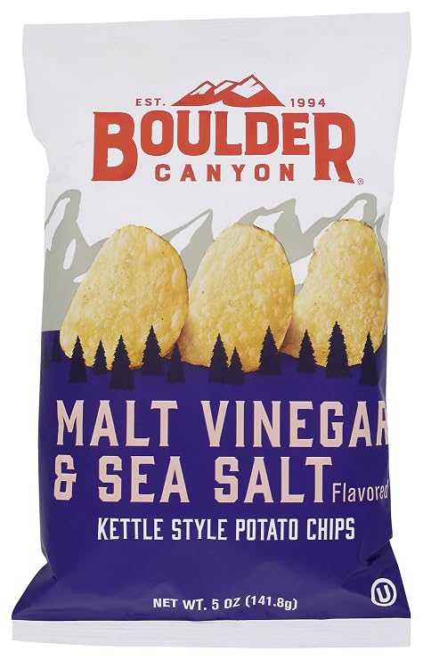 Boulder Canyon, Chips Potato Kettle Cooked Malt Vinegar Sea Salt, 5 Ounce