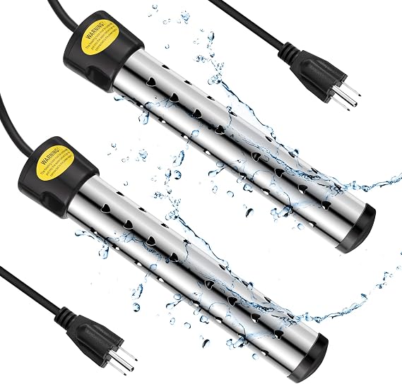 Treela 2 Pcs Immersion Water Heaters Portable Electric Submersible Pool/Hot Tub Heater with 304 SS for Bathtub, Bucket, Basin 5 Gallon Water in Minutes(Black,1500W)