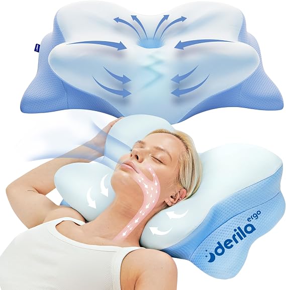 Derila Ergo Butterfly Pillow Memory Foam Neck Pillow Side Sleeper 54 x 36 x 12 cm memory foam cooling effect for side back and stomach sleepers pack of 1
