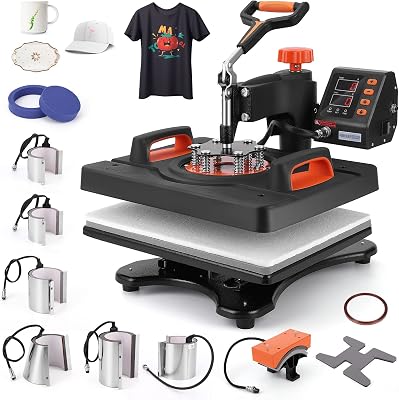 PIONEERWORKS Heat Press Machine 11 in 1 Professional Sublimation Machine 12 X 15, 360° Swing Away Shirt Printing Heat Transfer Machine Digital Industrial-Quality Shirt Pressing Machine, Orange