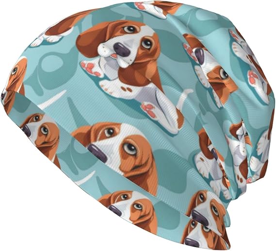 Cute Basset Hound Funny Dogs Beanie Chemo Cancer Headwear Hats for Women Men Slouchy Beanies Skull Cap Turban Black