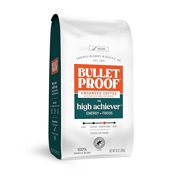 Bulletproof The High Achiever Ground Mushroom Coffee, 10oz, High Caffeine