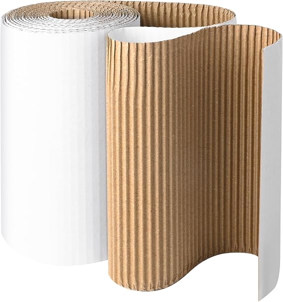 Corrugated Cardboard Roll, 12 x 394 Single Face Large Cardboard Sheets Thick Corrugated Cardboard Paper for Crafts, Shipping, Mailing, Gift Packaging, DIY Projects, Modeling(White)