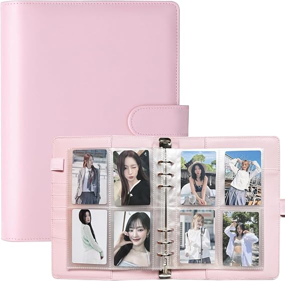 A5 Kpop Photocard Binder, 6 Ring Binder Collectors Album with 240 Card Slots, PU Leather Binder Cover for Organizing K-Pop, Trading Cards, Game Cards & Memorabilia (Light Pink)
