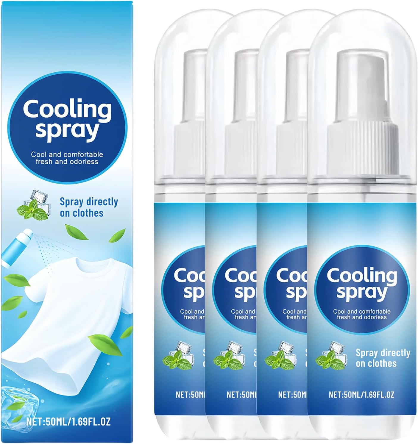 Rapid Reliefs Cooling Face & Body Mist - 4 Pack Instant Cooling Spray for Heat Strokes Prevention | Summer Lasting Refreshing Water for Face, Body & Clothes with Quick Cool Down Effect (Tot 200ml)