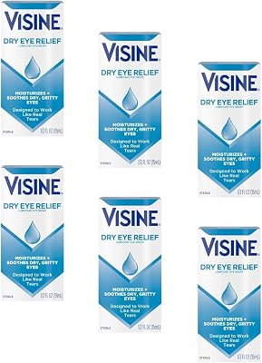 Visine Tears Dry Eye Relief Eye Drops Natural Tears Formula 0.50 oz Pack of 6