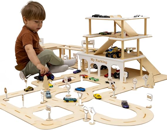 Enjoy The Wood Toy Parking Garage with Elevator