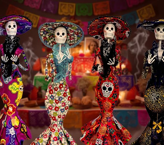 Catrina Skull Figurine, Tall 14" / 37 cms
