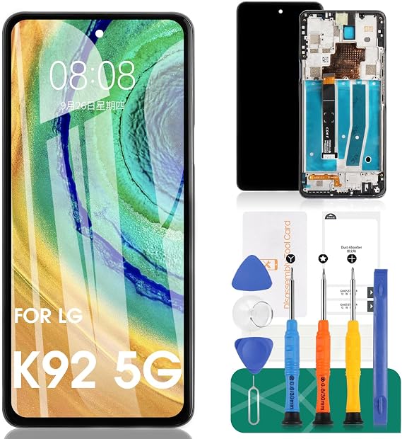 for LG K92 5G Screen Replacement for LG K92 5G LCD Display for LMK920 LM-K920 Touch Screen Digitizer Assembly Replacement Repair Parts with Frame