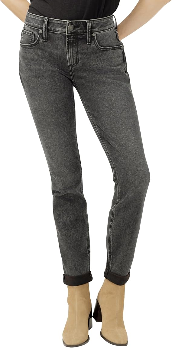 Silver Jeans Co. Women's Boyfriend Mid Rise Slim Leg Luxe Stretch Jeans