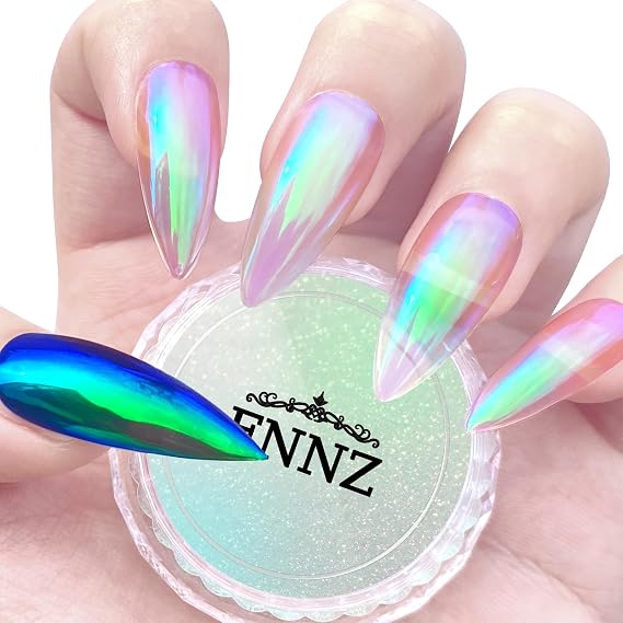 FNNZ Unicorn Chrome Nail Powder, Mermaid Aurora Nail Powder Mirror Effect