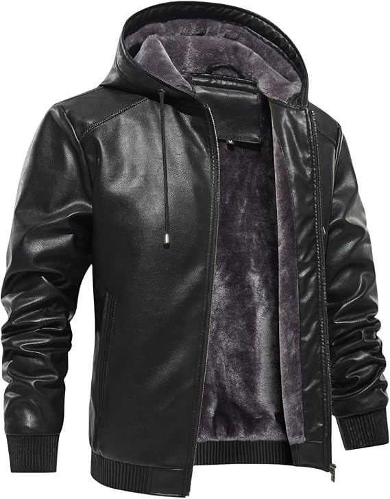INVACHI Men's Leather Jacket Motorcycle Bomber Jacket with Fleece Lined Windproof PU Vintage Jacket