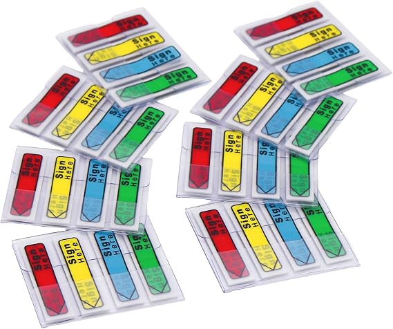 Sign Here Message Arrow Flags Assorted Colors, 640 Pages Total, 0.47 x 1.77 Inch Sticky Tabs, Easy to Post, 8 On-The-Go Dispensers/Combo Pack