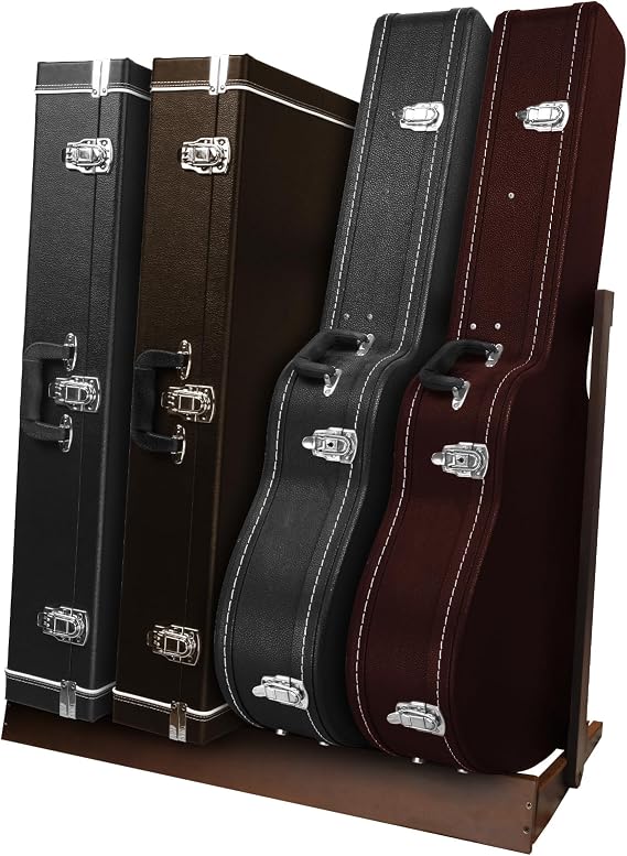 Guitar Case Stand, Multi-Instrument Hardwood Rack for Hardshell Cases, Foldable & Space-Saving Storage for Home Studio, Dark Walnut Grain Finish SMT-20C